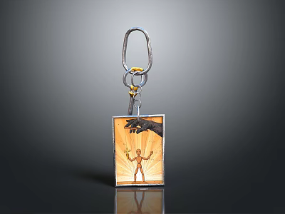 Stylish Fashionable Keychain With Metal Ring And Square Decorative Pendant Charm 3d model