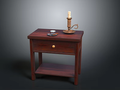 Dark Wooden Display Shelf Cabinet With Drawer Lower Shelf Candle Holder And Small Dish 3d model