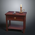 Dark Wooden Display Shelf Cabinet With Drawer Lower Shelf Candle Holder And Small Dish