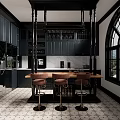Retro Kitchen Nanyang Middle Ancient Home Open Kitchen Bar Island Table 3d model