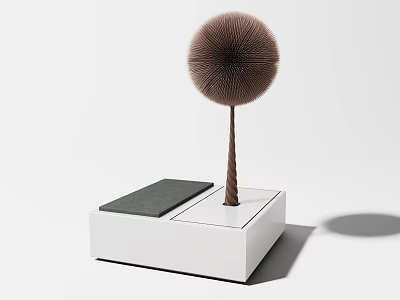 Modern Leisure Chair Featuring White Base Black Cushion and Brown Pom Pom Decor 3d model