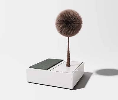 Modern Leisure Chair Featuring White Base Black Cushion and Brown Pom Pom Decor 3d model