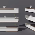 Modern Reception Desk Designs With White Brown Finish And Potted Plant Decor