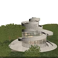 Spiral Modern Tower Design With Glass Structure Surrounded by Trees at Sunset