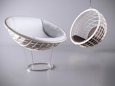 Stylish Hanging And Floor Leisure Chairs With Woven Frame And Soft Cushion 3d model