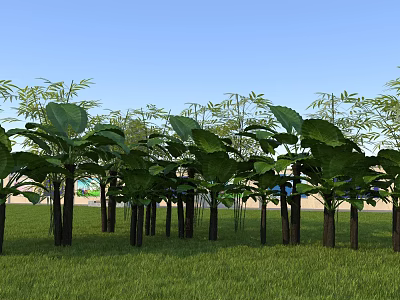 Municipal Road With Green Grass Trees And Distant Buildings Under Blue Sky 3d model