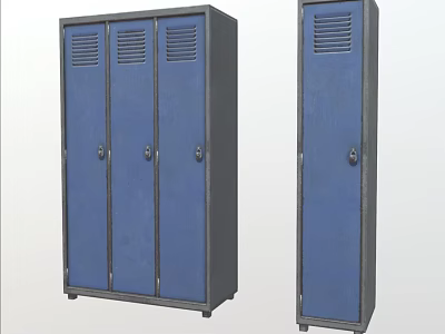Blue Metal Wardrobe Featuring Three Door And Single Door Design With Vents And Locks 3d model