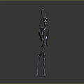 Game Movie Character With Metallic Texture Slender Limbs Hat Raising Hands In Grey Gradient Background