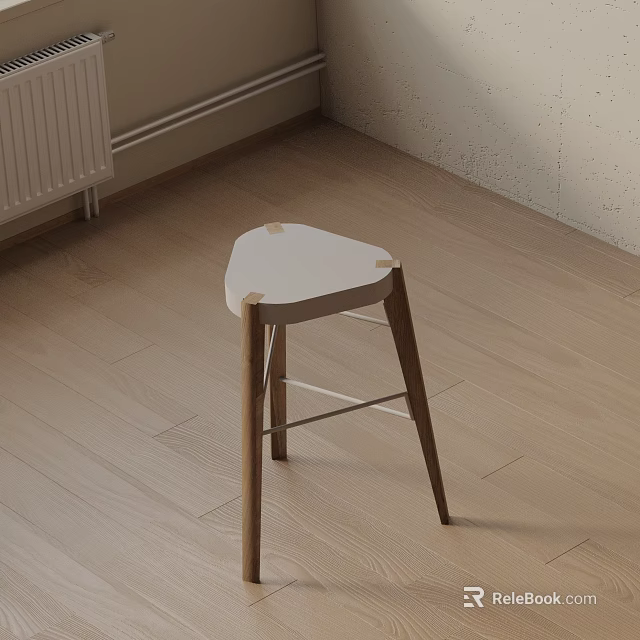 Minimalist Bar Stool With Slim Wooden Legs And White Smooth Seat On Light Wooden Floor 3d model 