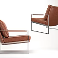 Modern Brown Leather Single Sofa With Metal Frame And Comfortable Design 3d model