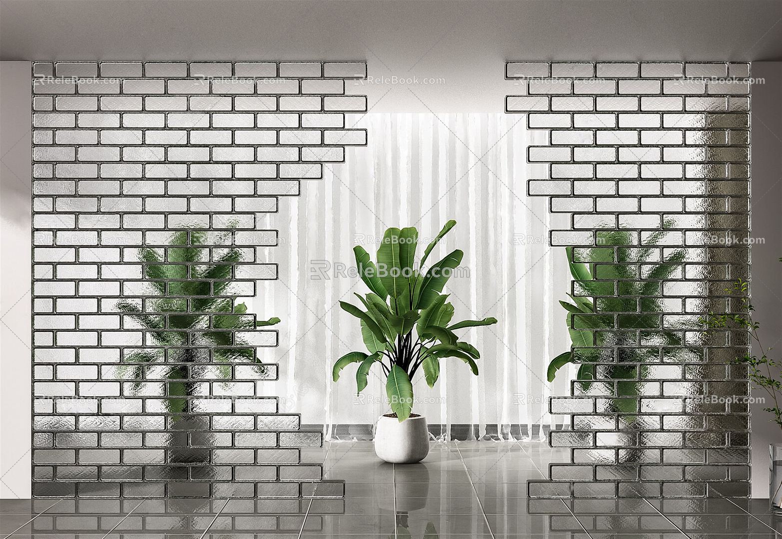 Modern glass brick screen partition 3d model