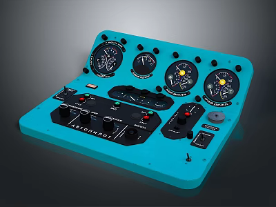 Detailed Blue Control Panel With Multiple Gauges Knobs And Functional Buttons 3d model