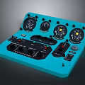 Detailed Blue Control Panel With Multiple Gauges Knobs And Functional Buttons