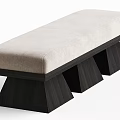 Modern Sofa Bench With Light Beige Upholstery And Black Angular Wooden Base 3d model