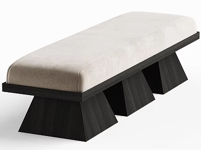 Modern Sofa Bench With Light Beige Upholstery And Black Angular Wooden Base 3d model