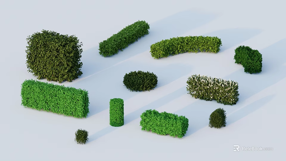 Various Shaped Green Garden Shrubs Featuring Round Rectangular Arched And Compact Forms 3d model 