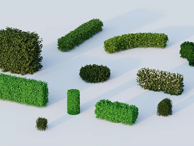 Various Shaped Green Garden Shrubs Featuring Round Rectangular Arched And Compact Forms 3d model