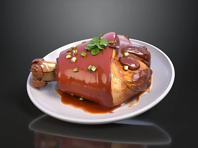 Braised Pork Shank With Red Sauce Fresh Cilantro And Chopped Green Onions On White Plate 3d model