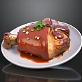 Braised Pork Shank With Red Sauce Fresh Cilantro And Chopped Green Onions On White Plate
