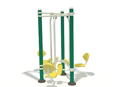 Outdoor Sports Equipment with Green Poles White Frame and Yellow Seats for Public Fitness Exercise 3d model