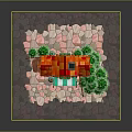Cartoon House Scene With Red Roof Bakery Sign Green Plants Stone Path And Awning