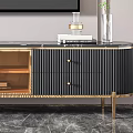 Modern TV Stand With Gold Accents Drawers Cabinets TV Lamp Deer Decor Books And Plant