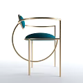 Single Chair With Gold Metal Frame Blue Velvet Cushion And Circular Backrest