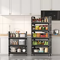 Organized Kitchen Cabinets With Storage Racks Holding Spices Vegetables Fruits And Cookware