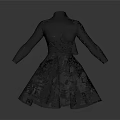 Women's Gray Collared Long Sleeve Dress With Bow Tie Waist And A Line Skirt