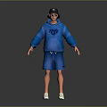 A Man Standing in Blue Hoodie Shorts with Black Cap and Sunglasses Against Dark Background