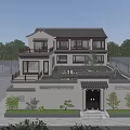 Chinese Style Detached Villa with Traditional Roof Courtyard Two Story Exterior and Carved Decorations