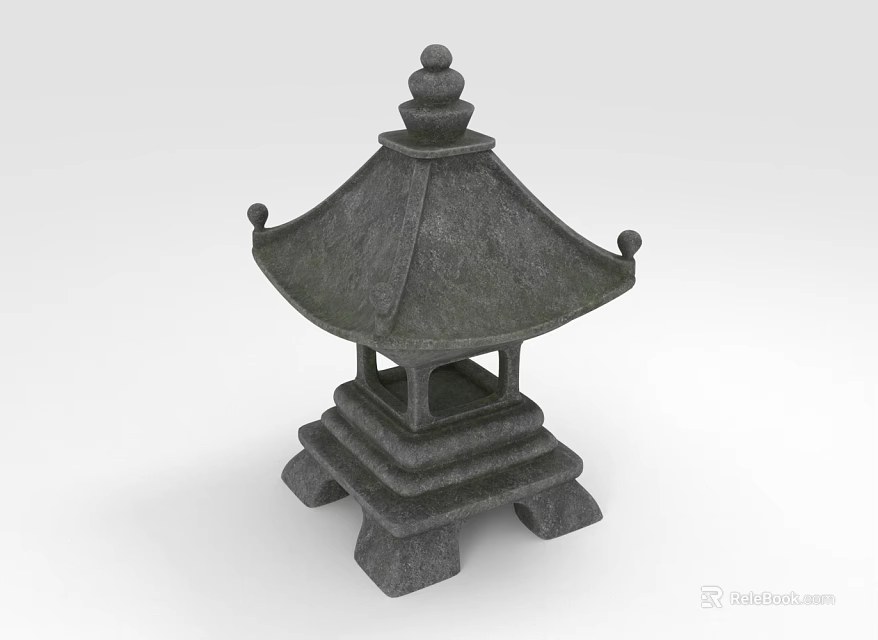 Traditional Stone Pavilion Furniture with Multi tiered Structure and Umbrella Shaped Roof for Garden Decoration 3d model 