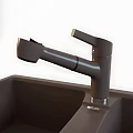 Brown Double Bowl Kitchen Sink With Modern Faucet And Drain Openings