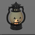 Pumpkin Shaped Decorative Lantern With Black Metal Frame Glass Shade And Pumpkin Face Design Illuminated
