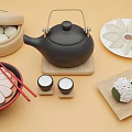 Traditional Chinese Food Platter With Steamed Buns Dumplings Noodles Rice Rolls And Tea Set