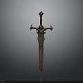 Ornate Medieval Fantasy Sword With Intricate Carved Handle And Metal Blade