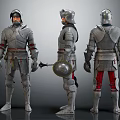 Three Medieval Knight Characters Wearing Silver Armor Shown From Different Angles 3d model
