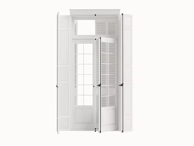 White Double Glass Pane Doors With Shutter Details For Home Entrance 3d model