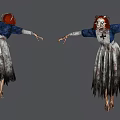 Two Angles Horror Character Red Hair Blue Top Tattered White Dress Bloodstains Cross Symbol