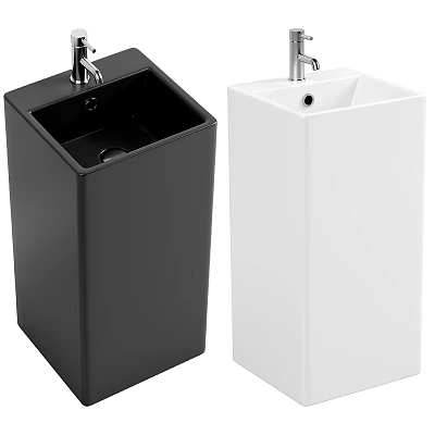 Stylish Black and White Square Pedestal Washbasins with Faucets in Modern Bathroom 3d model