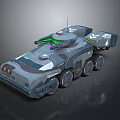 Futuristic Military Armored Vehicle With Multiple Wheels Antenna And Green