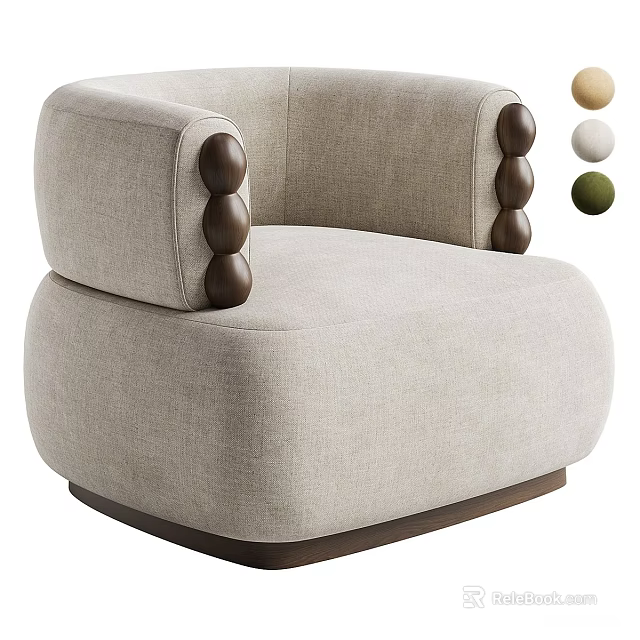 Stylish Single Sofa With Fabric Upholstery Wooden Armrest Balls Dark Base And Color Options 3d model 
