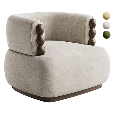 Stylish Single Sofa With Fabric Upholstery Wooden Armrest Balls Dark Base And Color Options 3d model
