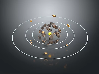 Mystic Cosmic Landscape With Concentric Circles Yellow Center Brown Stones And Golden Particles 3d model