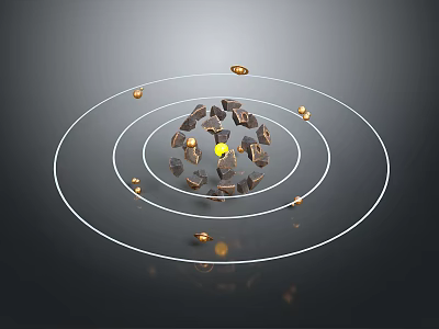 Mystic Cosmic Landscape With Concentric Circles Yellow Center Brown Stones And Golden Particles 3d model