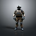 Man in Tactical Military Gear Standing with Helmet and Protective Armor