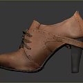 Brown Leather Lace Up High Heels With Block Heel And Perforated Design