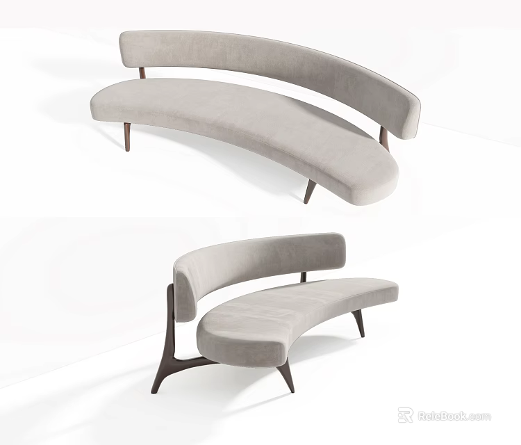 Modern Sectional Sofa Design With Curved Silhouette Wooden Legs And Soft Fabric Upholstery 3d model 