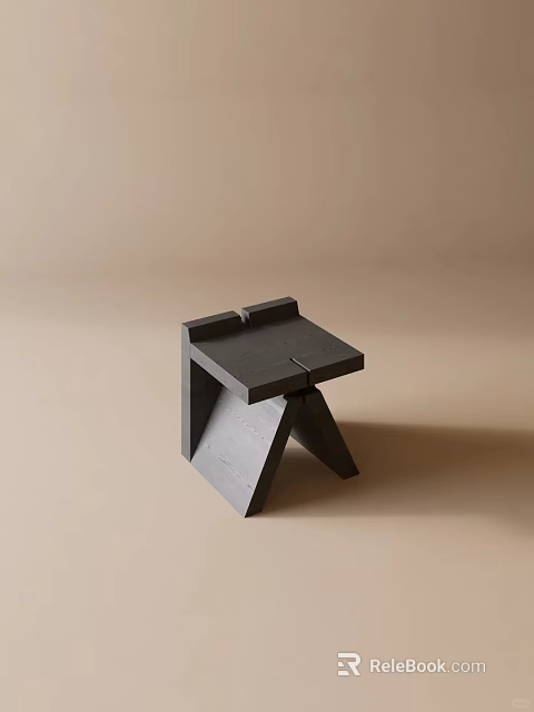 Modern Minimalist Dark Stool with Geometric Design Elements on Beige Background 3d model