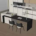 Modern Kitchen Interior Dining Table Set With Chairs Sink And Cabinet 3d model